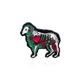 Halloween sheep skull enamel brooch with red roses and heart detail on white background - Skeleton Sheep Style (CC2364)