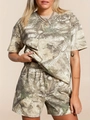 Women's summer two-piece lounge set with khaki camouflage print t-shirt and shorts - S / Mixed Colors