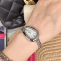 Macro shot of silver snake-head watch with multi-strand chain strap on wrist - Chain Strap / Silver White