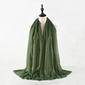 Dark green pleated cotton linen scarf for women featuring elegant fringed edge detailing - Emerald Green