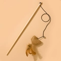 Cat teaser wand with wooden handle, linen heart pendant, feathers, and bell - Heart Style