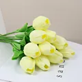 Single bunch of cream yellow artificial PU tulips for elegant home decor and photography - Milky Yellow