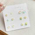 Floral and butterfly small stud earring set featuring six daily style variants on card - ZS3 Yellow Egg Flower / 6 Pairs Set