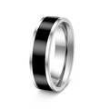 Anello minimalista in acciaio argento con intarsio in smalto nero per coppie - US 6 / Stile a striscia singola argento