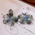 Floral silver needle tassel earrings with marble blue petals and elegant acetate texture - 34# Silver Earring Post - Black - Flower