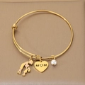Adjustable gold mother bracelet featuring a pink silhouette, MOM heart, and white pearl - Pink Gold Mother-Child Hand-in-hand Style (KB203632-Z)