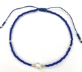 Bohemian blue beaded bracelet with white pearl accent and adjustable golden beads - Light Rope/White Pearl/Blue Beaded(BR0229)