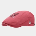 Detail of dark red cotton flat cap with cartoon dog embroidery and adjustable metal buckle - Adjustable / Watermelon red