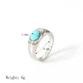 Silberner Edelstahlring mit 5,8 mm grünem ovalem Stein und 19,3 mm Innendurchmesser - Silber Oval Türkis Stil (YYR023170-P-9)