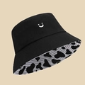 Fashionable reversible bucket hat with black smile embroidery and cow print pattern - Double Sided Smile Cow Print / Black Cow Print