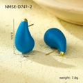 Deep blue teardrop stud earrings in gold-toned titanium steel finish, weight 7.8g - Teardrop / Dark Blue
