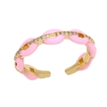 Adjustable gold plated link chain ring with pink enamel and sparkling crystals - Adjustable Open / Pink