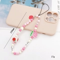 Pink and white beaded phone charm with cherry pendant and heart beads, 150mm length - Orange Square (K1093)