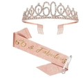 Detail of rose gold 60th birthday tiara and pink sequin sash with 60 & Fabulous text - 60 Years Old Rose Gold (Tiara And Pink Sash And Pin)