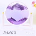 Round purple moving sand art decor with white base for office and home desk display - 8 Inch White Frame Stand Purple