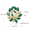 Elegant green crystal flower brooch in gold alloy setting with white rhinestones - Dark Green Marquise Crystal (YNCP7289)