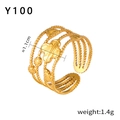 Detailansicht des mehrlagigen Goldrings mit Kleeblatt- und Herzmotiven und Perlenstruktur - Y100-Goldenes Vierblättriges Kleeblatt Mehrschichtiger Holer Offener Ring