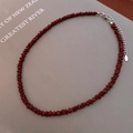 Star and moon beaded necklace featuring reddish-brown natural stones and silver clasp - 6# Reddish Brown Irregular Stone Silver Necklace