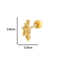 Detailed size view of gold leaf earring with clear gems and screw back measurement - Size 7 / Gold Yellow