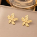 Matte gold flower stud earrings with a brushed metal texture and 5-petal design - Five Petal Flower Studs(AG228) / Gold