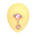 Detail of stainless steel nipple ring with moon and star charms on silicone model - Sun Moon Star Design (NPR231124010)