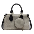 Chic grey canvas tote bag with black leather handles and matching small round coin purse - Off-white