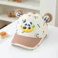 Detail of cute panda and banana patch on a beige baseball cap for kids with plush ears - 3-6 Years / Panda Khaki
