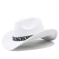 Detail of white felt cowboy hat with bohemian turquoise beads and ethnic pattern band - White
