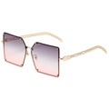 Fashion square oversized sunglasses with gold chain temples and purple gradient lenses - Gold Frame Grey to Pink Gradient