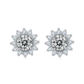 Par de pendientes de girasol en plata con moissanita y diseño de halo clásico en fondo blanco - Pendientes de 0,5 ct * 2 (Con Certificado GRA y Caja de Regalo)