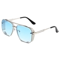Steampunk sunglasses featuring a silver metal frame and light blue transparent lenses - Silver Frame Gradient Blue