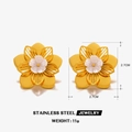 Oversized gold stainless steel flower earrings with white shell center 2.7CM diameter - Polished Flower Earrings 1