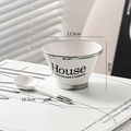 Set minimalista nordico con ciotola e cucchiaio in ceramica bianca e scritte estetiche - Set Ciotola da 5 Pollici con Bordo Argento Bianco + Cucchiaio