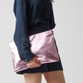 Minimalist glitter soft PU pink metallic clutch bag with large capacity and gold zipper - Pink
