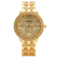 Luxury gold Geneva women's watch with rhinestone bezel and metal link bracelet - Gold