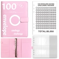 Roze 100 Enveloppen Challenge binder met PU-lederen omslag en magnetische sluiting - Roze Kaft + 25 Genummerde Folies + 1 100-Dagen Tracker / Roze (Gedrukt + 1 Tracker Papier)