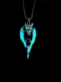 Pendentif loup lumineux avec pierre bleue et ailes brillantes, finition argent - Lumineux Bleu-Vert