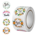 Roll of four floral thank you stickers with colorful botanical designs for wedding favors - Autumn Element Label