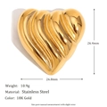 18K gold-plated stainless steel heart brooch with dimensions 26.4mm by 26.8mm and 10.9g weight - Twill Heart (BR15006) / Gold