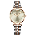 Orologio da donna bicolore in acciaio inossidabile con indici in cristallo e vetro sfaccettato - Cassa Oro Rosa Quadrante Grigio