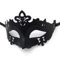 Classic black vintage half-face masquerade mask with intricate hollow floral patterns - Little Fairy / Matte Black