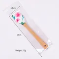 Small silicone cream spatula with pink floral pattern and natural wood handle - White Pink Flower