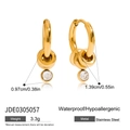 Detail view of gold stainless steel hoop earrings with zirconia pendants and dimensions - White Zirconia Pendant (JDE0305057)