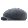 Dark gray washed cotton newsboy cap in a vintage eight-panel style with a side view - Adjustable / Navy Blue