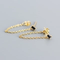 Pendientes de flecos en plata s925 con cadena dorada y circonita negra rectangular - Dorado (Circonita Negra)