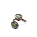 Vintage bronze open ring featuring two oval labradorite natural stones on white backdrop - Style 1 (Double Labradorite)