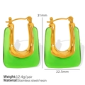 U-shaped fashion drop earrings featuring transparent green resin and golden steel hooks - U-Shape Geometric (EH522) / Green (EH522)