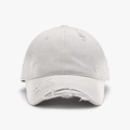 Distressed light grey washed cotton baseball cap with vintage frayed hole details - Light Gray