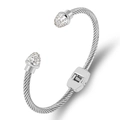 Elegant silver cable wire open bangle with crystal pavé spherical ends and center clasp - Steel
