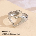 Adjustable silver hollow heart ring in stainless steel with a minimalist open design - Hollow Heart 701-6 / Steel